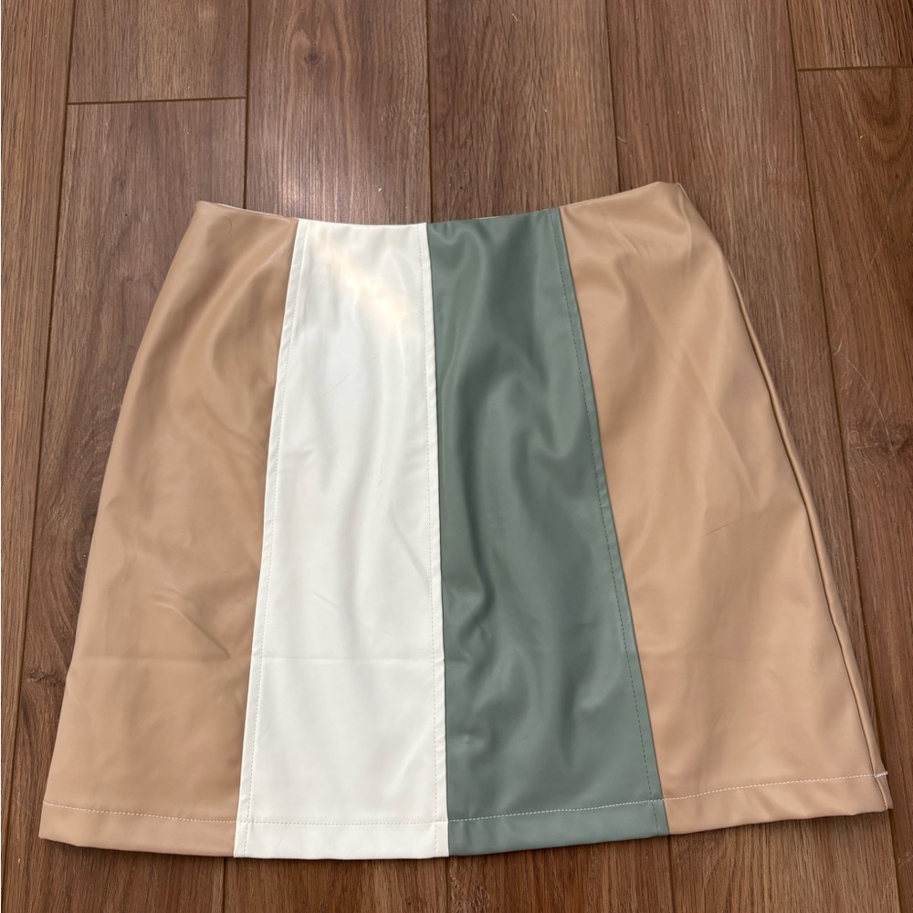 Francesca's Blue Rain Pleather Panel Stripe Mini Skirt Preppy Size Small EUC